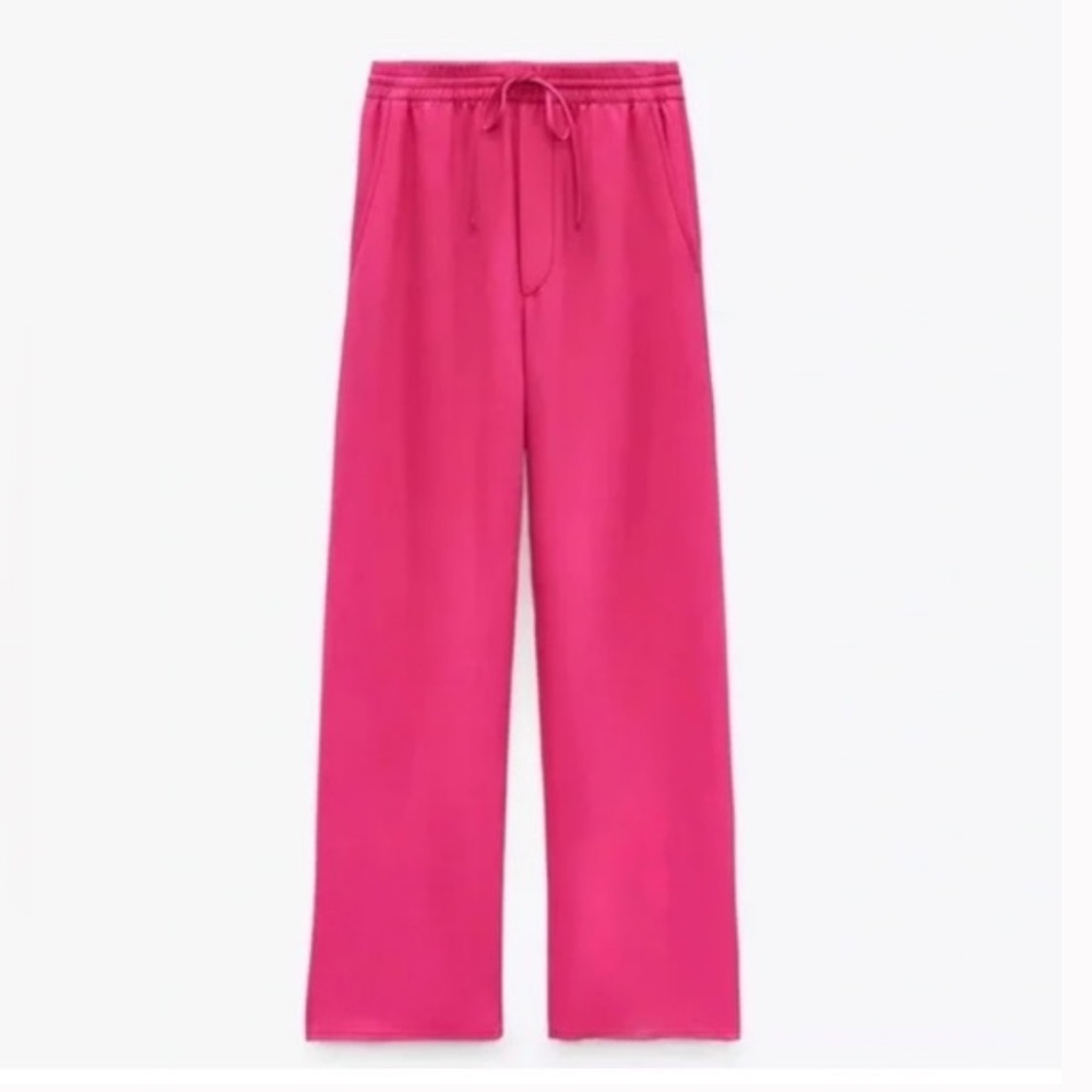 ZARA Pull-On Loose Fit Pants Women’s Medium Silky Flowy Magenta Pink Drawstring